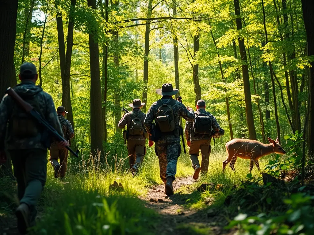 SOCIETE DE CHASSE DE FONTCLAIREAU members conducting a wildlife survey, using binoculars and field guides to identify and record different species in their natural habitat.
